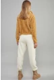 Kadın Camel Önü Fermuarlı Crop Peluş Sweatshirt DA85