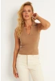 Kadın Camel Polo Yaka Kaşkorse Bluz MK10