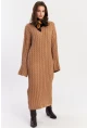Kadın Camel Saç Örgülü Triko Midi Elbise KZ541