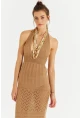 Kadın Camel Sırtı Açık Triko Maxi Elbise SF2505