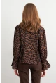 Kadın Camel-Siyah Bağlama Detaylı Leopar Gömlek FS9340