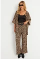 Kadın Camel-Siyah  Desenli Bürümcük Alt Üst Takım LON3004