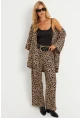 Kadın Camel-Siyah  Desenli Bürümcük Alt Üst Takım LON3004
