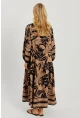 Kadın Camel-Siyah Desenli Salaş Maxi Elbise GÇ166