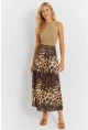 Kadın Camel-Siyah Desenli Saten Etek KED170