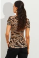 Kadın Camel-Siyah Kare Yaka Zebra Desenli Bluz LPP1221