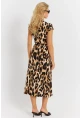 Kadın Camel-Siyah Kuruvaze Bağlamalı Leopar Desenli Midi Elbise EY2896