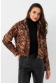 Kadın Camel-Siyah Leopar Crop Ceket ELT1001