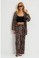 Kadın Camel-Siyah Leopar Desenli Kimono Takım GÇ163