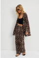 Kadın Camel-Siyah Leopar Desenli Kimono Takım GÇ163