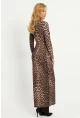 Kadın Camel-Siyah Leopar Desenli Maxi Yılbaşı Elbise LİK07