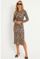 Kadın Camel-Siyah Leopar Desenli Midi Elbise YLE31