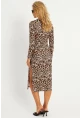 Kadın Camel-Siyah Leopar Desenli Midi Elbise YLE31