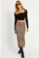 Kadın Camel-Siyah Leopar Desenli Midi Etek YLE21