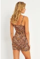 Kadın Camel-Siyah Leopar Desenli Mini Yılbaşı Elbise GÇ181