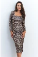 Kadın Camel-Siyah Leopar Midi Elbise RLO78