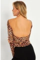 Kadın Camel-Siyah Sırtı Açık Leopar Desenli Bluz GÇ187