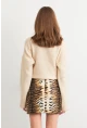 Kadın Camel-Siyah Suni Deri Zebra Desenli Mini Etek NH24475