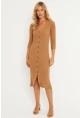 Kadın Camel Triko Midi Gömlek Elbise YV274