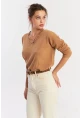 Kadın Camel V Yaka Yalaş Triko Bluz YİL552