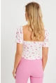 Kadın Çiçekli Crop Bluz Beyaz AYD270