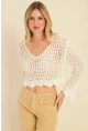 Kadın Ekru Ajurlu Triko Bluz MZU603
