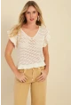 Kadın Ekru Ajurlu Triko Bluz ZU607