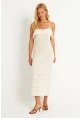 Kadın Ekru Ajurlu Triko Midi Elbise HC1569