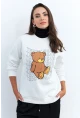 Kadın Ekru Ayıcık Baskılı Sweatshirt ZM288