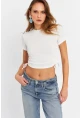 Kadın Ekru Büzgülü Crop Bluz ANT103