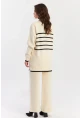 Kadın Ekru Çizgili Alt Üst Triko Takım NUV1069