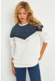 Kadın Ekru Denim Bloklu Sweatshirt PKA808