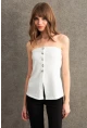 Kadın Ekru Düğme Detaylı Straplez Bluz CY355