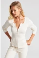 Kadın Ekru Fermuarlı Triko Kazak YZ523