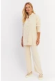 Kadın Ekru İnci Düğmeli Hırka Triko Alt Üst Takım MNUV26