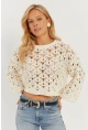 Kadın Ekru İspanyol Kol Ajurlu Triko Bluz MİW0761