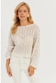 Kadın Ekru Kalpli Ajurlu Triko Bluz MİW3761