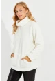 Kadın Ekru Kanguru Cep Peluş Sweatshirt Q978