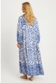 Kadın Ekru-Mavi Desenli Midi Elbise GÇ169