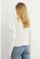 Kadın Ekru Prenses Kol Balıkçı Yaka Triko Bluz SF2555