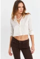 Kadın Ekru Saten Crop Gömlek ELT8052