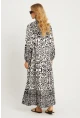 Kadın Ekru-Siyah Desenli Midi Elbise GÇ169