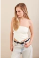 Kadın Ekru Straplez Triko Crop Bluz ZH049