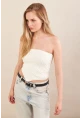 Kadın Ekru Straplez Triko Crop Bluz ZH049