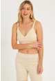 Kadın Ekru Triko Crop Bluz KZ2507