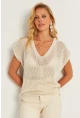 Kadın Ekru V Yaka Fileli Bluz SMT230