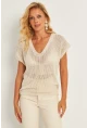 Kadın Ekru V Yaka Fileli Bluz SMT230