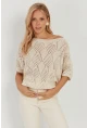 Kadın Ekru Yarasa Kol Ajurlu Triko Bluz YZ621