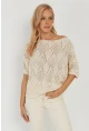 Kadın Ekru Yarasa Kol Ajurlu Triko Bluz YZ621