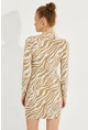 Kadın Ekru Zebra Desenli Mini Elbise AYD249